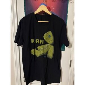 Korn Band T Shirt Black Graphic Tee Mens Size L y2k